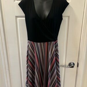 Black and Multicolor Striped Women's Dress